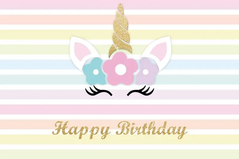 

Laeacco Unicorn Party Backdrops Golden Birthday Colorful Stripes Child Portrait Photographic Backgrounds Photocall Photo Studio