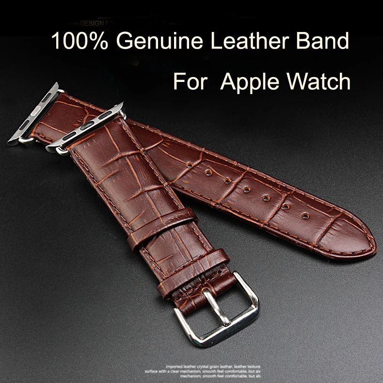 

100% Crocodile Grain Genuine Leather Watch Band Connector Adapter Strap For 42MM/38MM Apple Watch Band for iWatch Sports Buckle