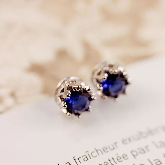 Sweet Cute Royal Blue Green Simple Stone Earrings Small Round Yellow Sweet Cute Royal Blue Green Simple Stone Earrings Small Round Yellow Cubic Zirconia Women