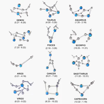 

Silver-Plated Horoscope Opal Pendant Necklace Opal Birthstone 12 Constellation Strand Necklace for Womens