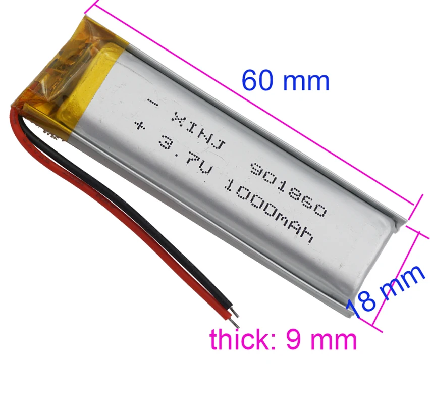 XINJ 2 шт. 3,7 в 1000 мАч li ion аккумулятор литий-полимерный Батарея 2pin 1,0/1,25/1,5/2,0/2,54 мм разъем для Камера навигации bluetooth телефон 901860