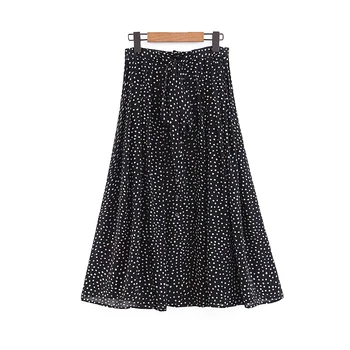 

New Lovely Dots Print Skirts 2019 Women Casual Pleated Boho Skirt with Sashes Ladies Party Chic Skirts Girls Layered Jupe femme