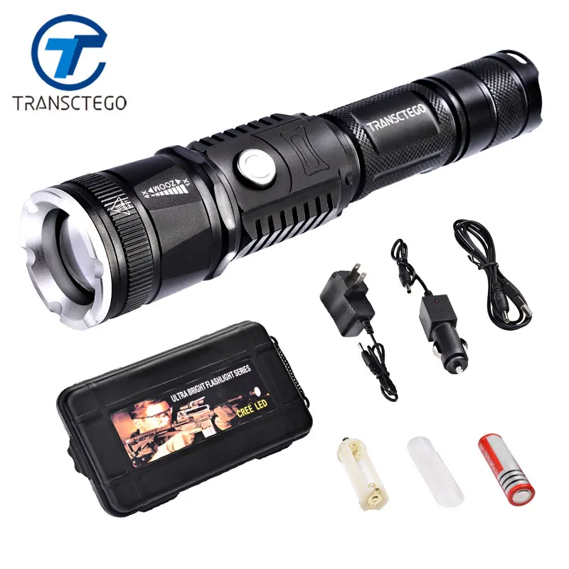 

led flashlight T6 lanterna powerful 18650 rechargeable battery hunting riding militaire USB torch long-range Power Bank