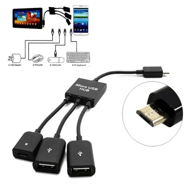 3 в 1 Micro usb-хост OTG гнездо для зарядки Шнур адаптер сплиттер для смартфонов Android планшет черный кабель