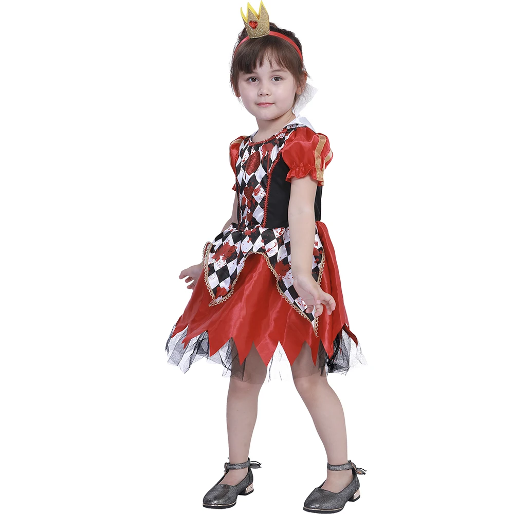 Eraspooky карнавальный Королевский Красный костюм королевы СЕРДЕЦ платье для девочек костюм на Хэллоуин для детей принцесса косплей сказочное нарядное платье