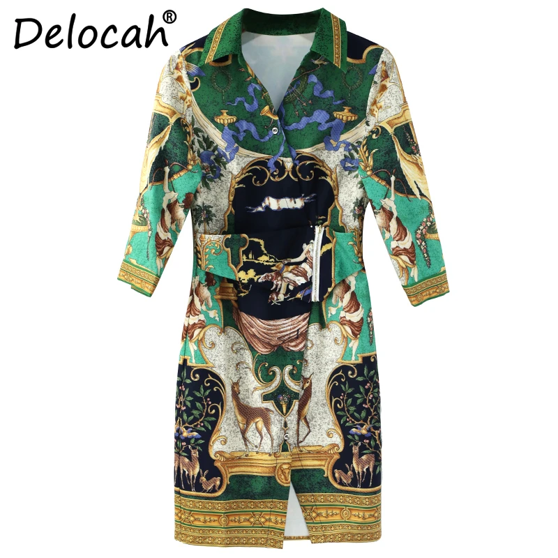 Delocah, женское платье, весна-лето, подиумное, модное, дизайнерское, половина рукава, винтажное, Дворцовое, с принтом, элегантное, тонкое, мини, а-силуэт, платья