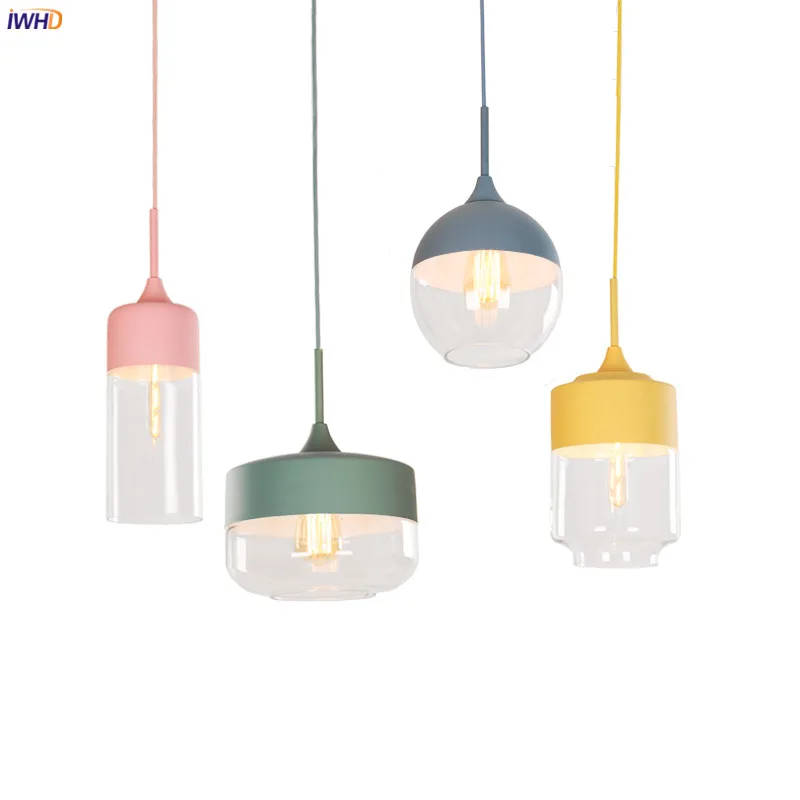  IWHD Nordic Modern LED Pendant Lights Fixtures Bedroom Dinning Living Room Light Colorful Glass Pen - 32953930088