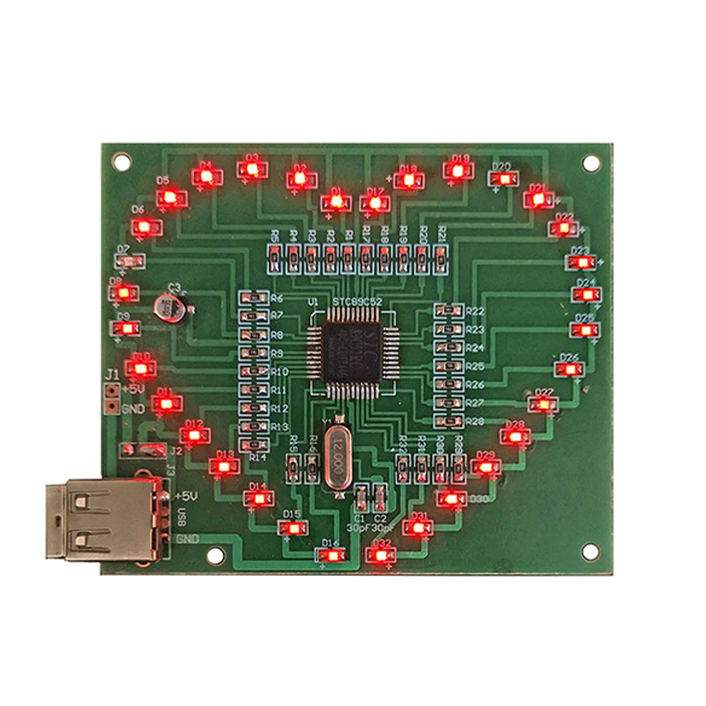 Набор для творчества SMD светодиодный светильник-вспышка в форме сердца с кабелем USB, набор электронных компонентов