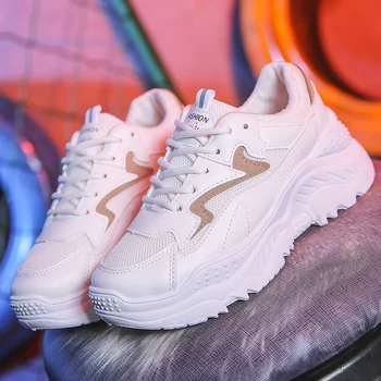 

Women Shoes Fashion Vulcanize Shoes With 5cm Chunky Sneakers Women Casual Platform Dad Shoes Female White Basket Femme Krassovki