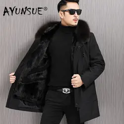 AYUNSUE зимнее Мужское пальто парка с натуральным мехом куртка с воротником из лисьего меха норковая меховая подкладка теплые парки мужские