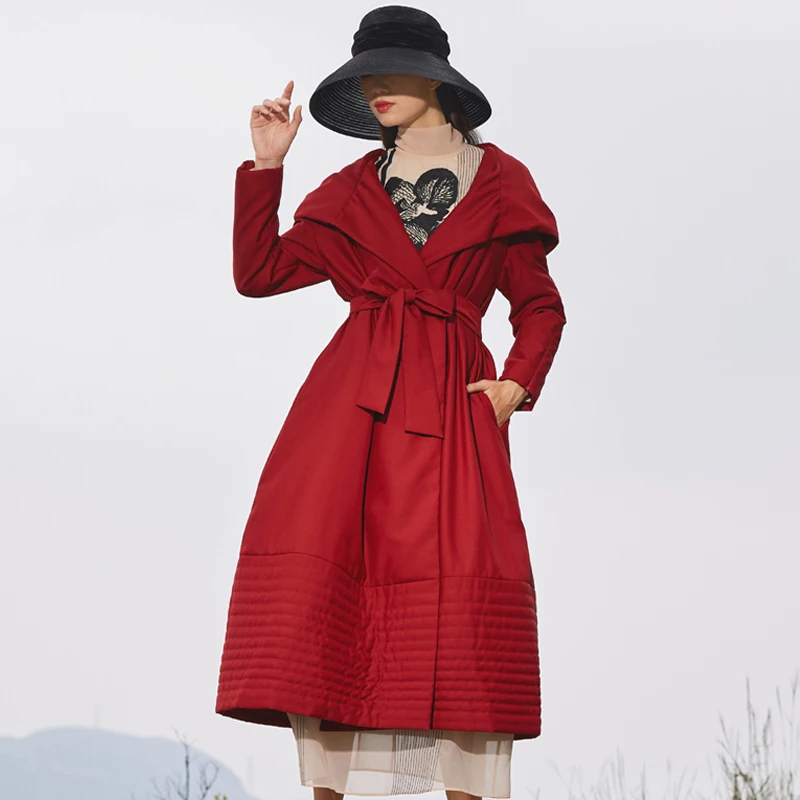 YNZZU 2021 Winter Elegant Women's Down Jacket Long Solid White Duck