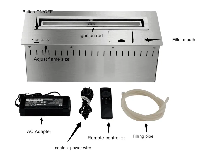 30 дюймов длинный пульт дистанционного управления интеллектуальное серебро или черный этанол ventless камины