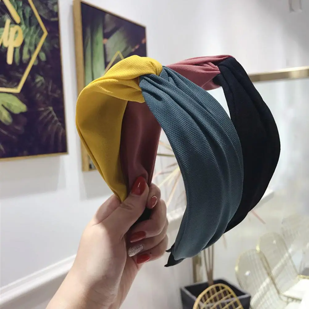 

6 Style Fashion Dual Patchwork Color Cloth Hair Band for Women Color Matching Cross Knot Hair Hoop Headband Women Wide Cloth
