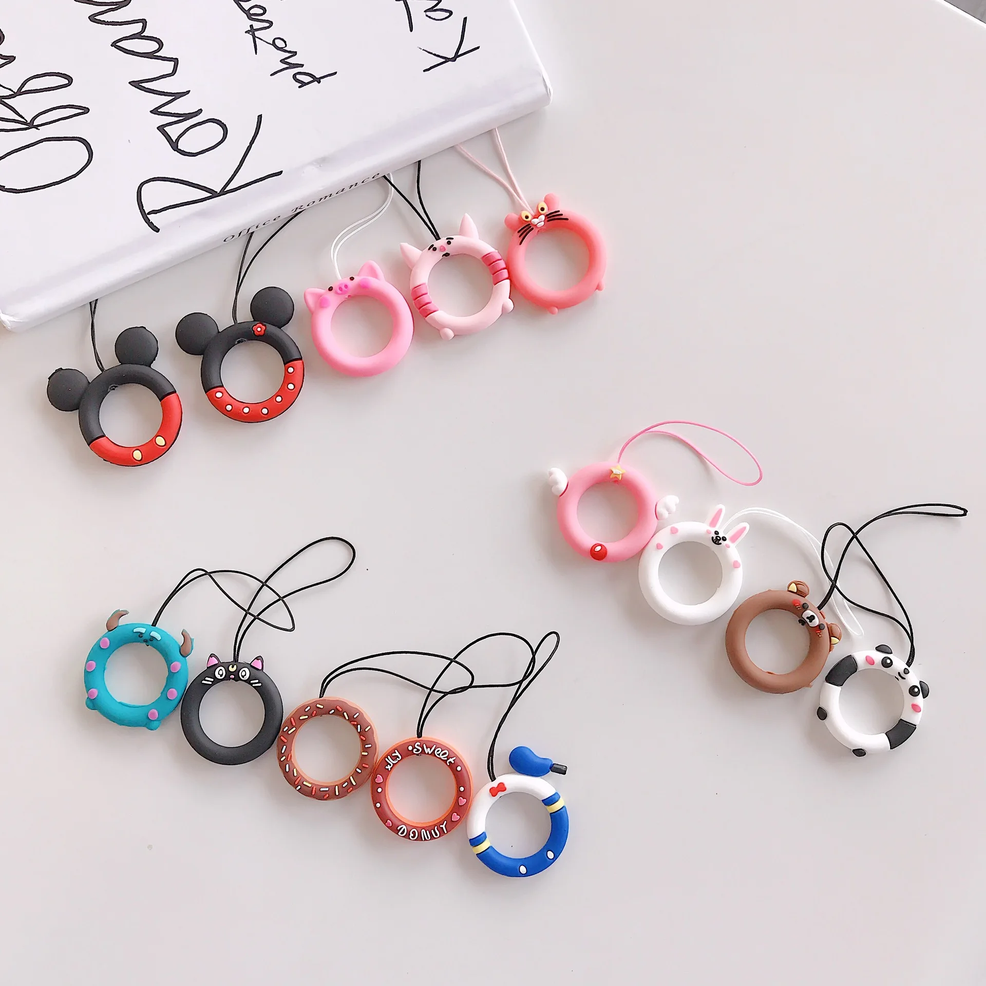 

Cartoon Cat Bear Phone Strap Silicon Pendant Phone Ring Straps For Airpods iPhone Smasung Huawei Xiaomi Smartphone Ring Lanyard