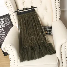 Гофрированный с сеткой для девочек-подростков; золотистая велюровая юбка с оборками для женщин; Jupe femme Falda de las mujeres Going PU donne