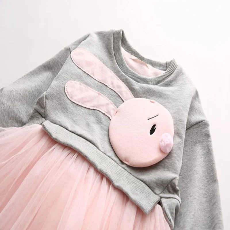 JOYHOPY платье для девочек Весна повседневная, стильная одежда для маленьких девочек с длинным рукавом мультфильм кролик платье-пачка с принтом Одежда для детей