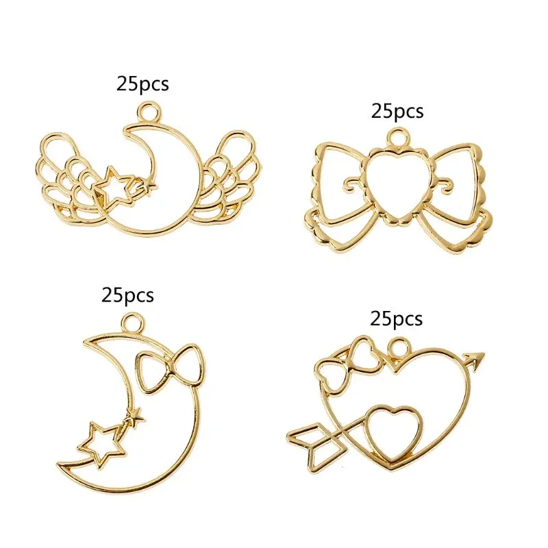 

100Pcs Moon Star Bow Blank Resin Frame Pendant Open Bezel Setting Jewelry Making New 2019