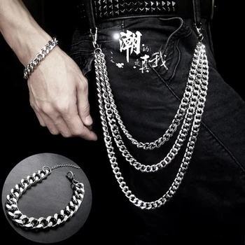 

Fashion Punk Hip-hop Trendy Belt Waist Chain Male Pants Chain Hot Men Jeans Silver Metal Clothing Accessories Jewelry DW37