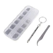 Очки носовые упоры Винты шайбы Отвертка Пинцет(винты 1100 Шт), нержавеющая сталь и пластиковая коробка