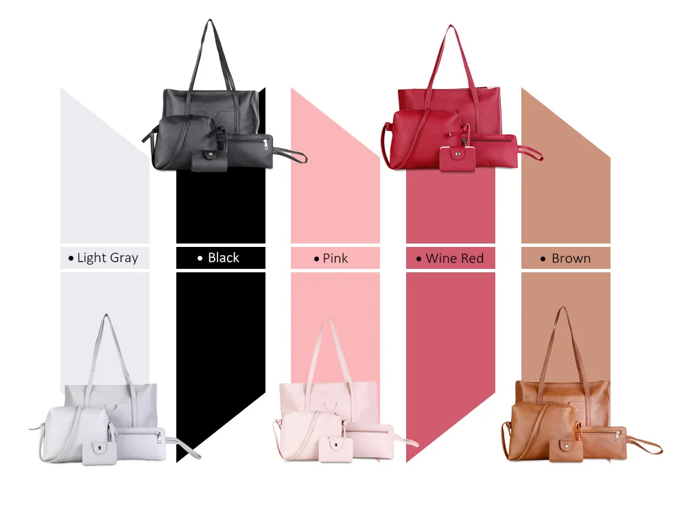 Guapabien 4pcs Women PU Leather Shoulder Tote Composite Bag Wristlet Card Holder
