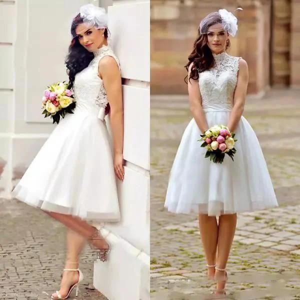 Buy 2019 Vintage Lace A Line Wedding Dresses Short Boho Beach Bridal Gowns High Neck Back Zipper Knee Length Bridal Gowns for only 187.68 USD Buy 2019 Vintage Lace A Line Wedding Dresses Short Boho Beach Bridal Gowns High Neck Back Zipper Knee Length Bridal Gowns for only 187.68 USD