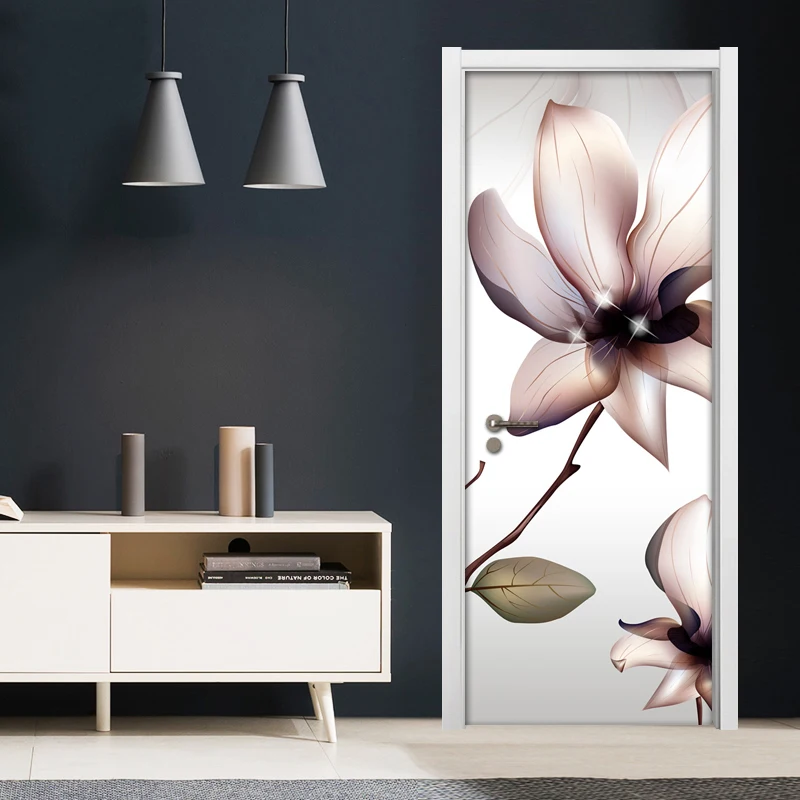

Door Stickers PVC Waterproof Flower Modern Living Room Bedroom Door Wallpaper Self-adhesive Art Wall Decals 3D Wall Door Sticker