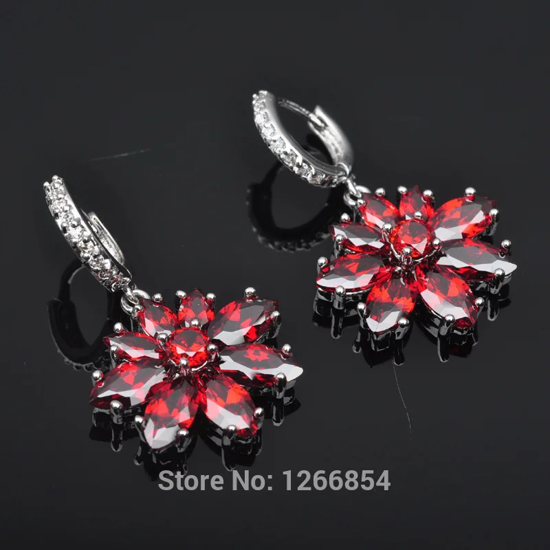 

Best Red Stone White Cubic Zirconia Silver Jewelry Earrings For Women Free Shipping P01654