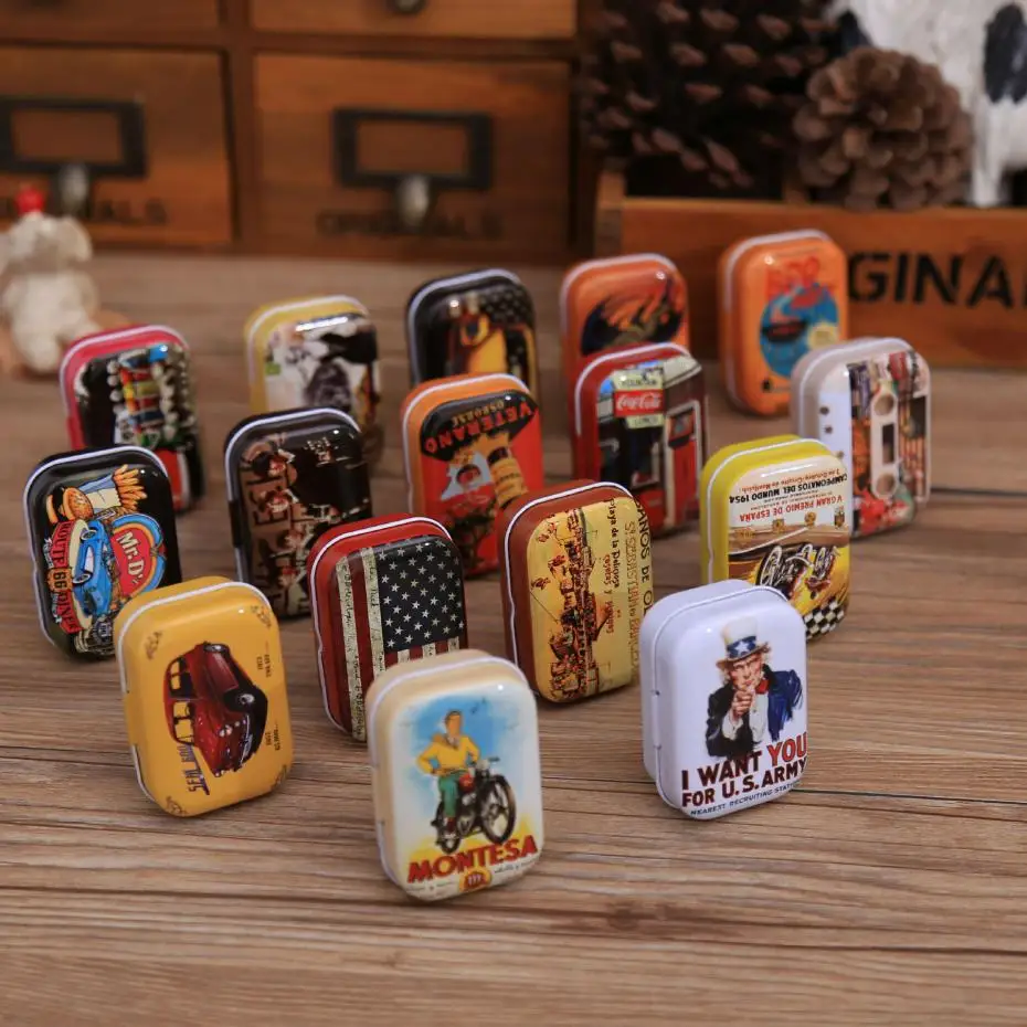 

5.5*4*2.5cm Storage Box Decoration Collection Display Candy Pill Chutty Mini Storage Metal Vintage Cartoon Tin Box Color Random