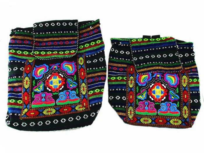 Tribal Vintage Hmong Thai Indian Ethnic Embroidery Bohemian rucksack Boho hippie ethnic bag backpack bag L size SYS-170E