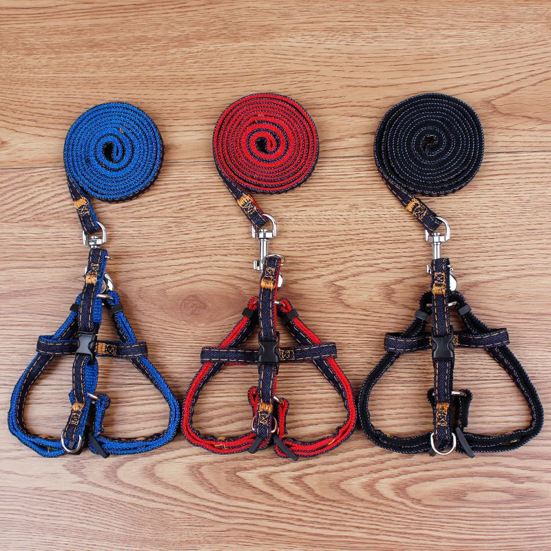 2017 New Dog Harness Jean Cloth Stitching Size Adjustable Pets Leash Stroller Walking Safety Halter Harness 3 Colors (8)