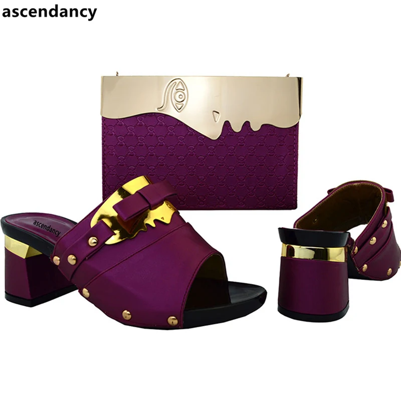 

New Arrival Purple Color Italian Shoes with Matching Bags Women Shoe and Bag Set In Italy High Quality African Wedding Shoes Bag