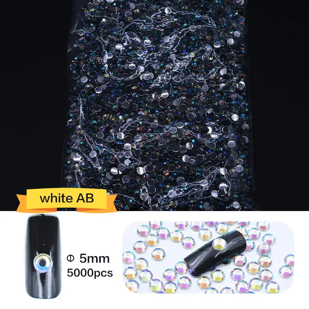 White AB 5MM 5000-10000 шт./упак. DIY Блестящий алмаз 3D уровень Flatback прозрачный Кристалл хрусталя аксессуары для ногтей - Цвет: White AB 5MM