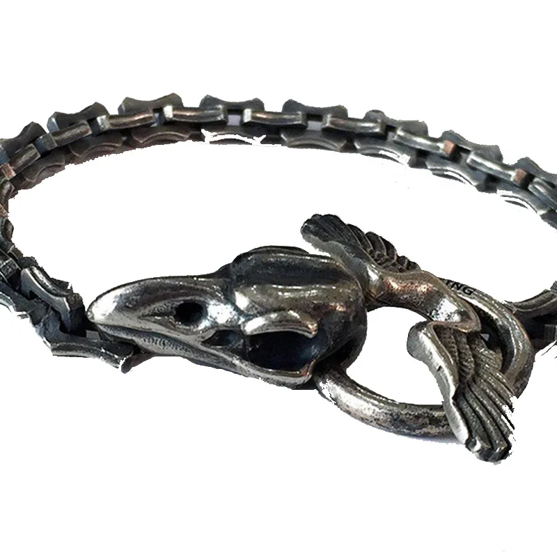 Панк-рок мужской тайский серебряный череп ворона ручной работы браслет из чистого серебра 925 пробы мотоциклетный браслет для верховой езды мужские ювелирные изделия