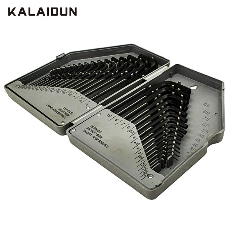 

KALAIDUN Wrench Hex Key 30Pcs Tool Set Metric SAE Standard Short Long Chrome Vanadium Steel Set L-type Wrench Hand Tool Kit