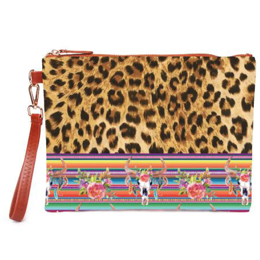 

Fashion Makeup Bag Women Soft Cnavas Leopard Cosmetic Travel Hanging Toiletires Ladies Zipper Purse Organizer Wristlet Clutches