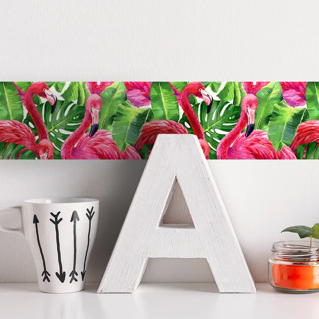 Funlife Flamingo Tropical Wallpaper Borders Creative Wall Border Funlife Flamingo Tropical Wallpaper Borders Creative Wall Border Sticker Decor Decal For Bathroom