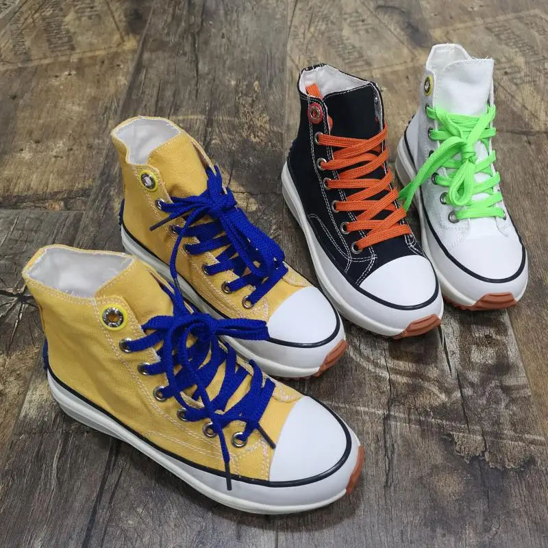 

2019 New High Platform Canvas Women Shoes High-top Comfortable Flat Women's Vulcanize Shoes Outdoor Students Sneakers Qualit