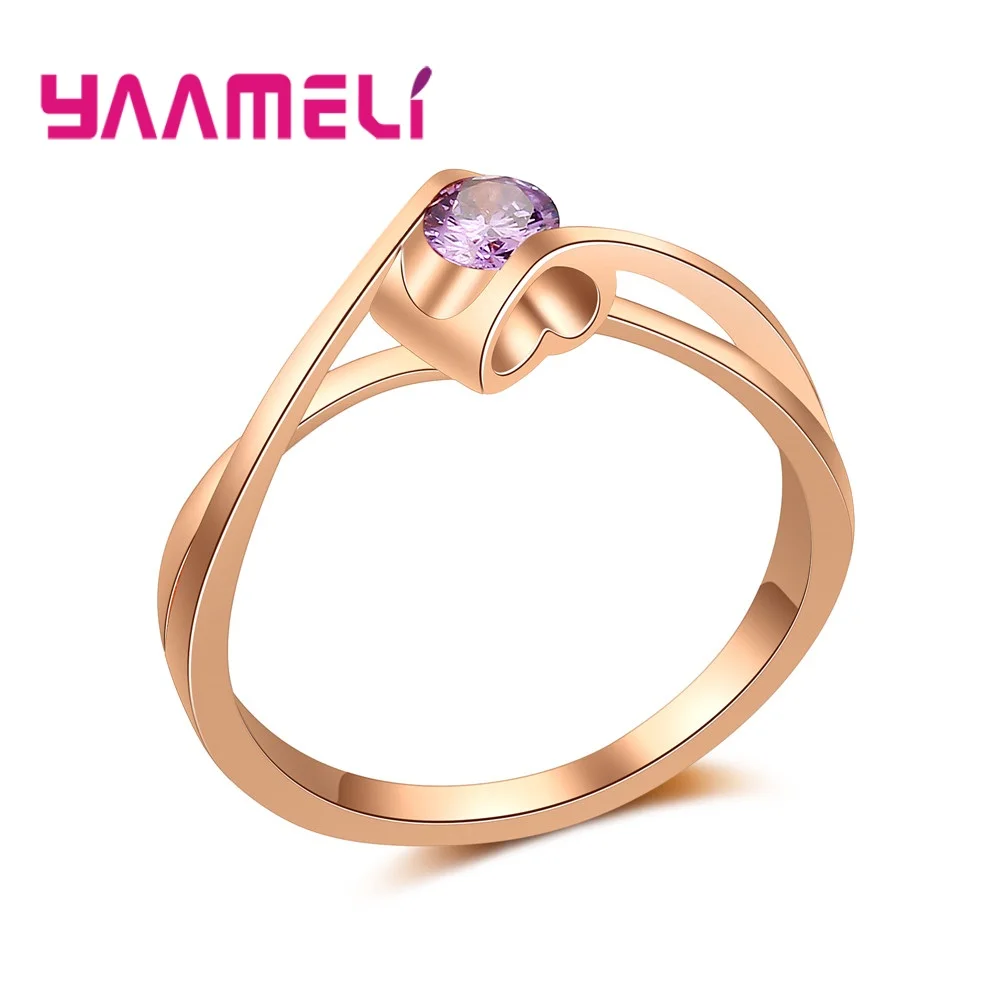 YAAMELI Cheap Price Simple Spiraled Twisted Wedding Bands Rings Rose Gold with Purple CZ Crystal ...