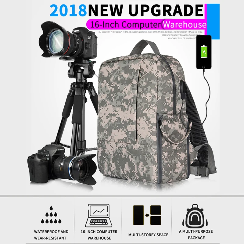 

Photography Digital DSLR Photo Backpack Travel Backpack Camera tripod Backpack USB Charge Laptop Computer Backpack For Student