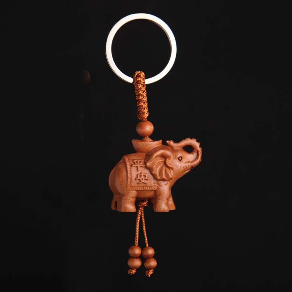 

Vintage Bag Purse Keychain Wooden Carving Lucky Elephant llavero Key Ring chaveiro Keyring Gifts Engraved Decoration Chain