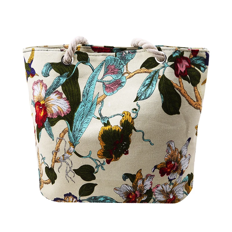 

Vintage Embroidery Women Handbag Beach Bag Floral Bird Printed Canvas Shoulder Bag For Lady Single Shoulder Bag Shopping Totes