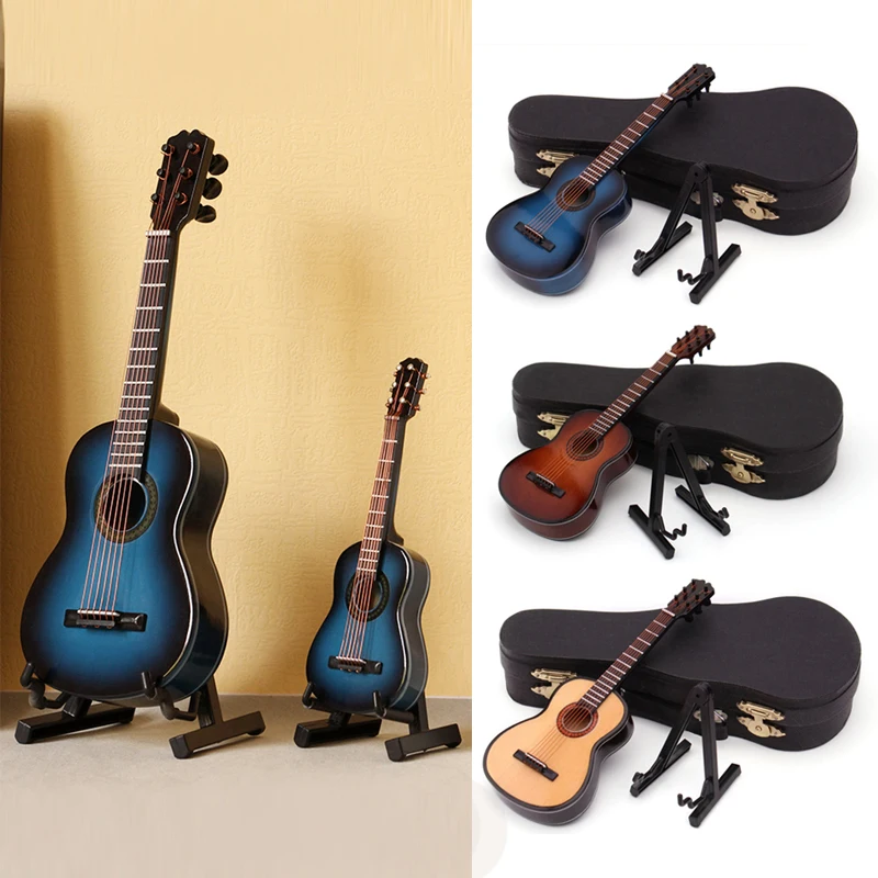 

Miniature Violin/Electric Guitar/Saxophone/Classical Guitar Model Wooden Replica with Stand &Patent Leather Case Christmas Gifts