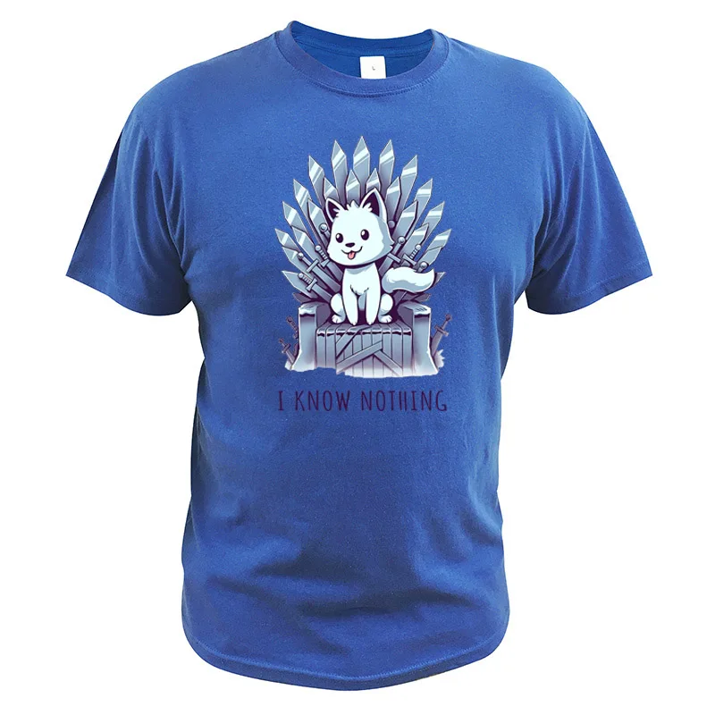 

Iron Throne T shirt I Know Nothing Game Of Thrones Cute Direwolf Cartoon Graphic Hot TV T-shirt EU Size