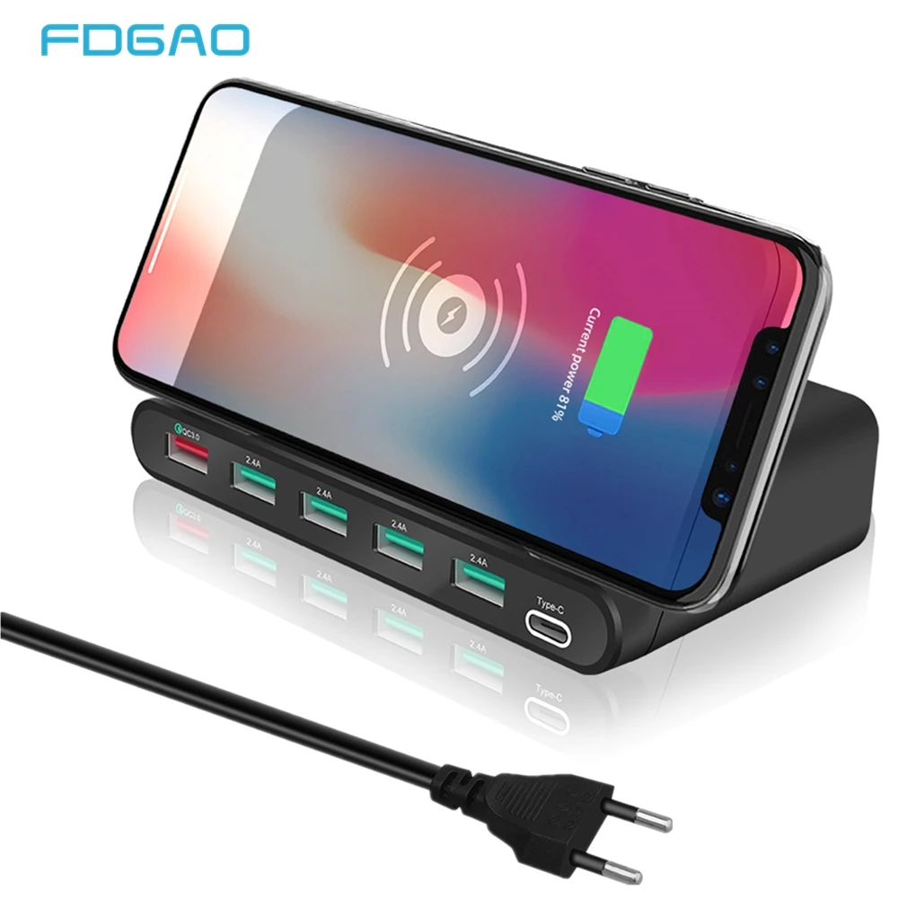 FDGAO Qi Беспроводное USB зарядное устройство QC 3 0 Быстрая зарядка PD Тип C настенный