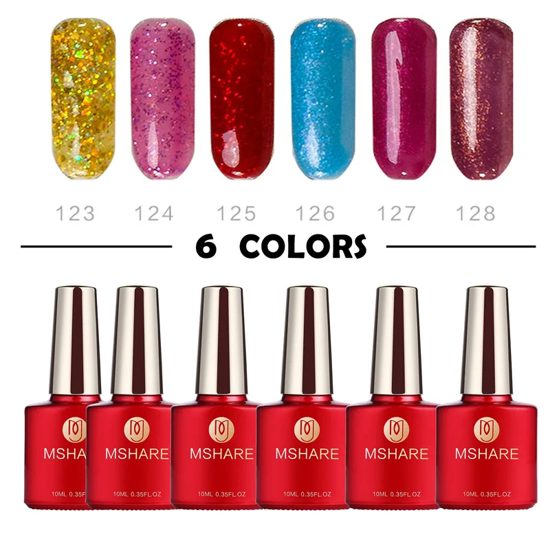 

MSHARE Nail Gel Polish 10ml Red Glitter DIY Design Bling Shining Soak Off Manicure Nail Art UV Gel Polish Hybrid Varnish
