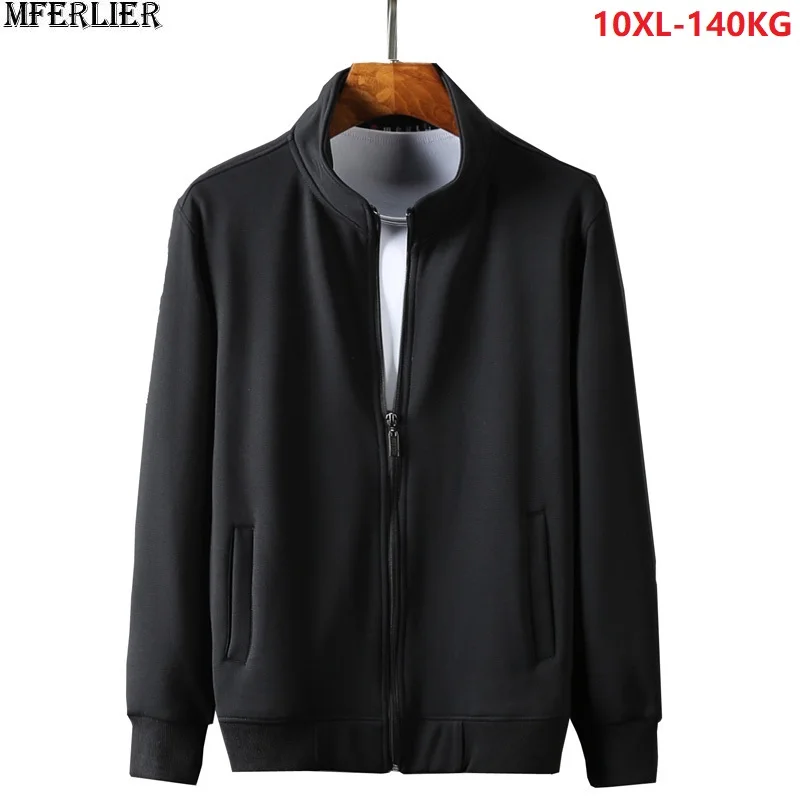 

winter men casual Sweatshirts jackets zipper thick fleece plus large size big 5XL 7XL 9XL 10XL hoodies simple loose coat black