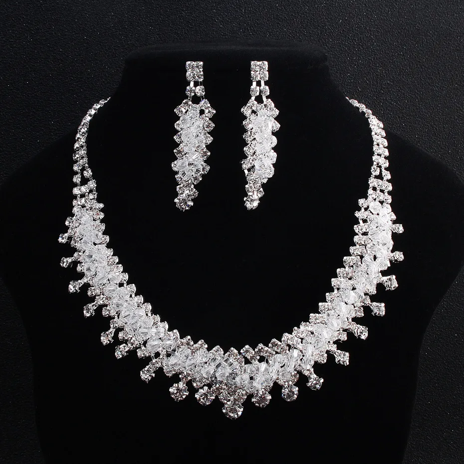 

LISM Elegant Rhinwstone Bride Jewelry Set Water Drop Dangle Earring Choker Necklace For Women Wedding Accessories