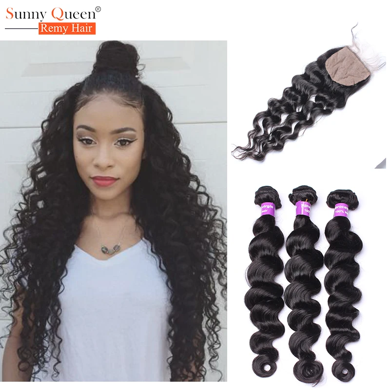 

Grade 6A Cambodian Silk Base Closure with Bundles 3 Bundles with Closure Cambodian Loose Wavy Hair Weave Bundles with Closure