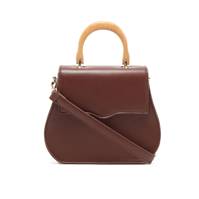 

MICOCAH Wood Handle bags for women 2018 solid PU Leather bags casual Black/Apricot/Red HSD168