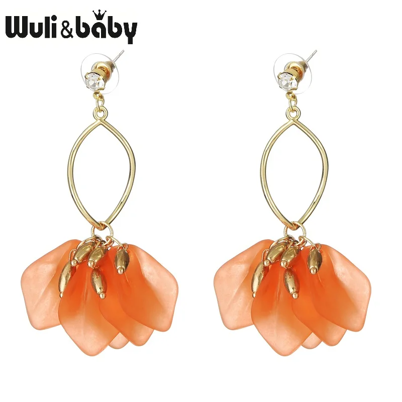 

Wuli & baby Acrylic Orange Flower Drop Earrings Women S925 Pins Flower Holiday Drop Earrings